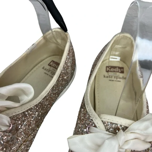 Keds x Kate Spade Glitter Ribbon Sneakers Rose gold Wedding Shoes 9 - Picture 5 of 11